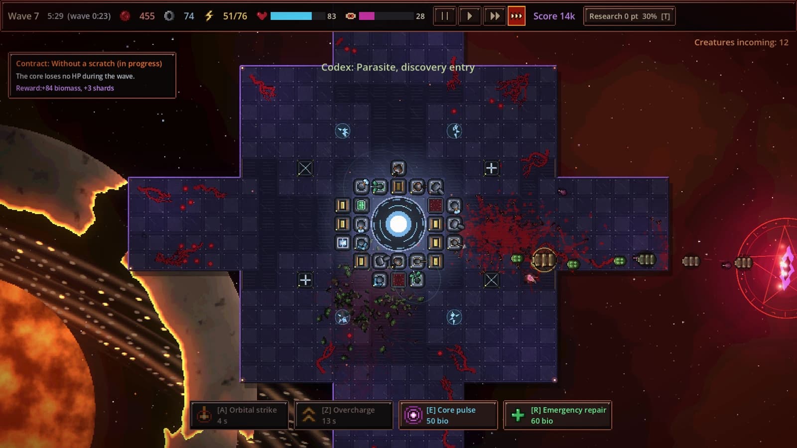 Combat at wave 7, an elite burrower closing in